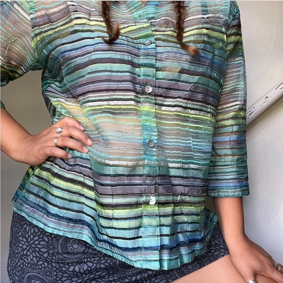 Funky Hippie Mesh Button Up Blouse 🩵 - Picture 5 of 8